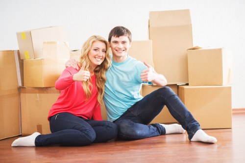 Moving day preparation with packed boxes and furniture in Balham