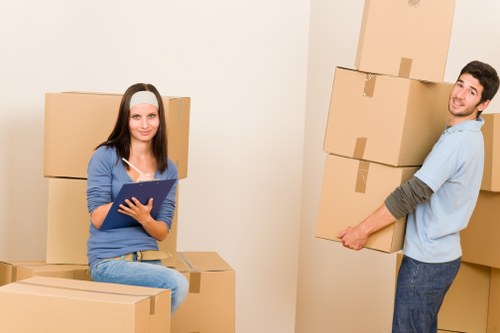 Packed boxes and furniture ready for transport